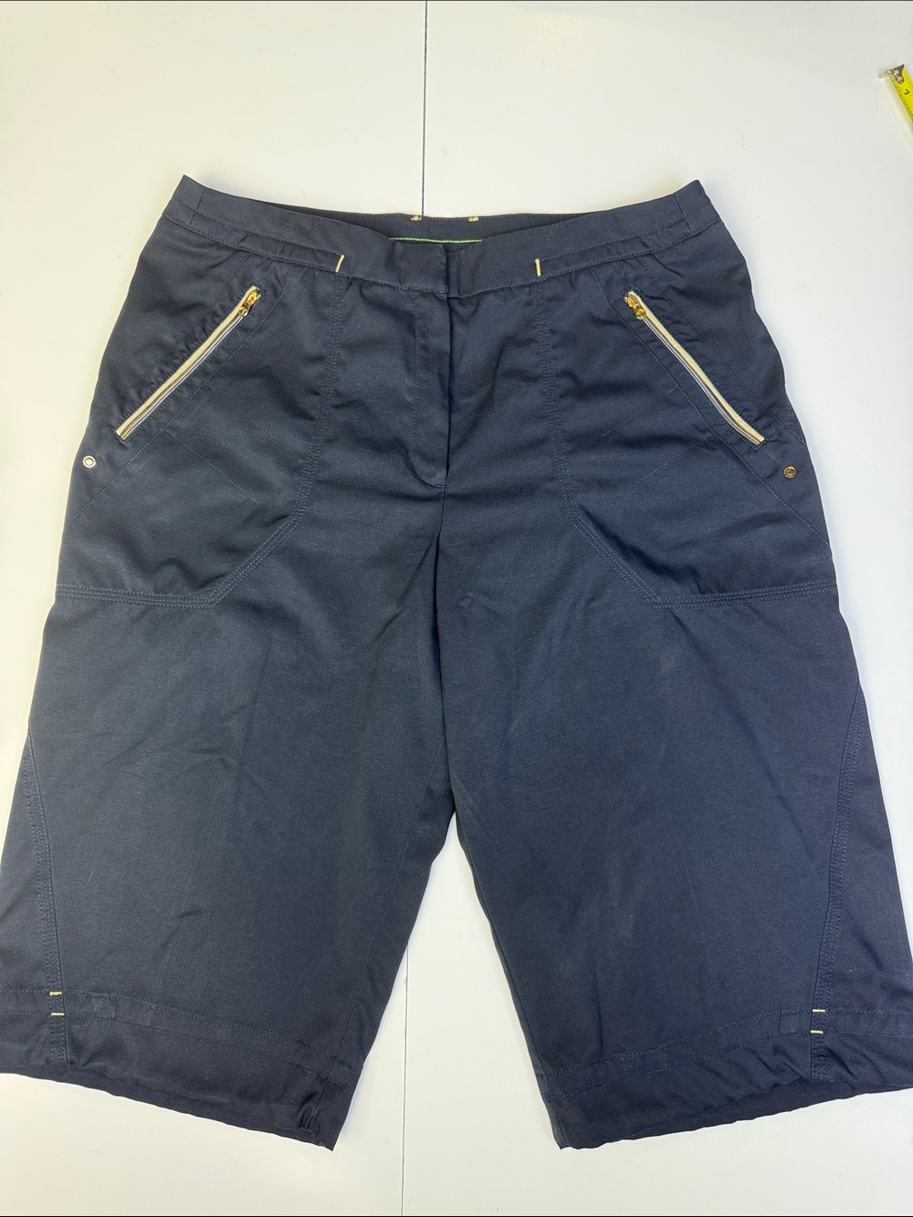 Tail Tech Golf Women's Navy Hybrid Bermuda Shorts with Gold Zippers, Size 10